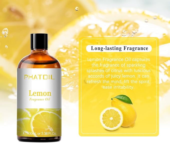 PHATOIL 100ML Lemon Fragrance Oils for Aromatherapy, Diffuser Oils for Home, Perfect for Humidifier, Yoga, DIY Candle and Soap Making - 3.38FL.OZ - Bloomnest