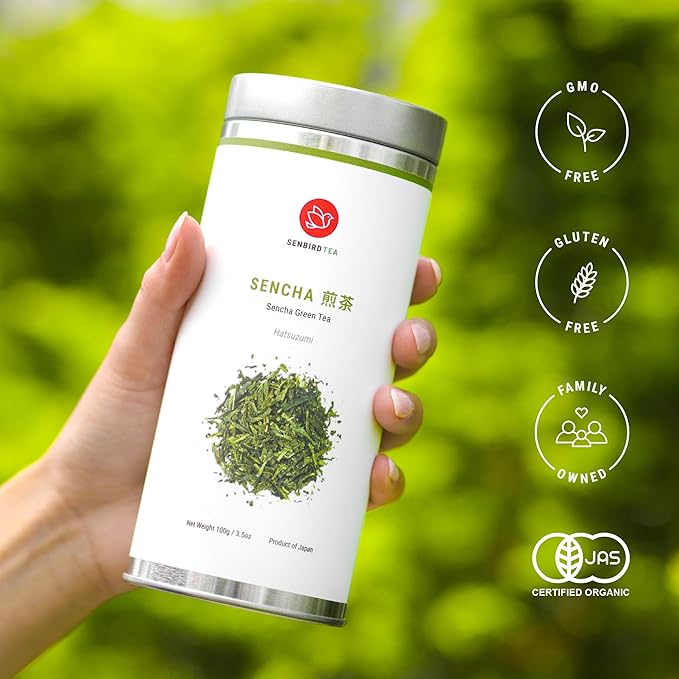 Senbird Premium Sencha - Japanese Green Tea - From Shizuoka, Japan - Loose Leaf Tea In Airtight Tea Tin (3.5oz/100g) - Bloomnest