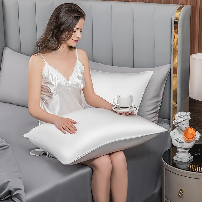 Mulberry Silk Pillowcase for Hair and Skin,Queen Size Cooling Silk Pillow Case with Hidden Zipper,Allergen Proof Dual Sides Soft Breathable Smooth Silk Pillow Cover for Women(Queen,White) - Bloomnest