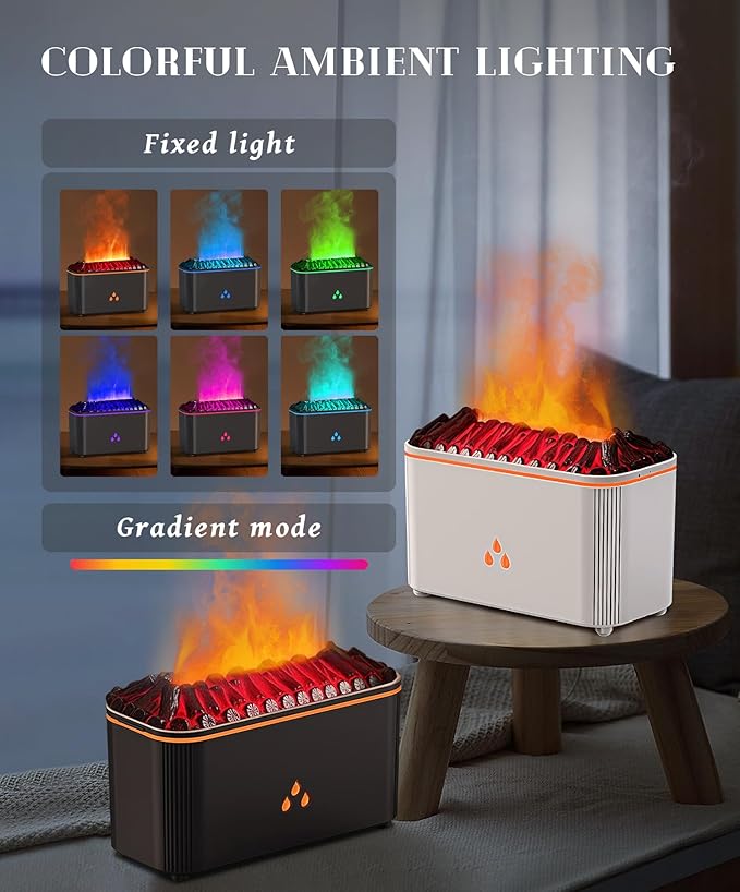 Essential Oil Diffuser, Flame Air Aromatherapy Diffuser, 7 Color Changing Light, Aromatherapy Humidifier with Auto Shut-Off for Home, Bedroom, Yoga, Spa(Black) - Bloomnest