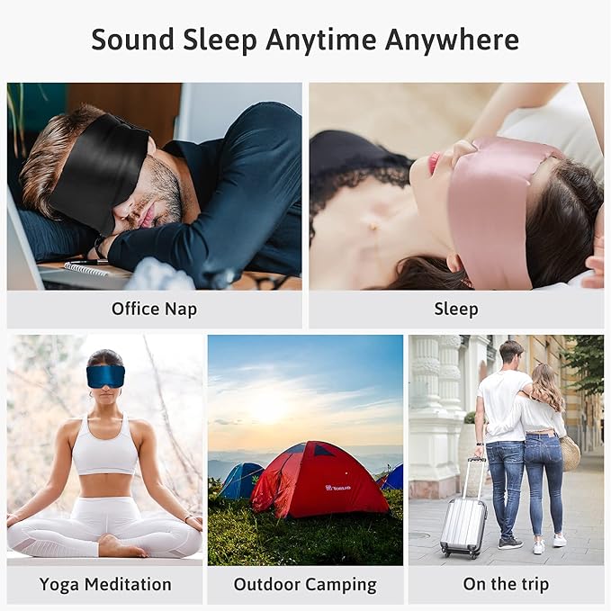 Silk Sleep Mask for Women Men Satin, ATreebag Eye Sleeping Mask & Blindfold with Adjustable Strap, Large Size, 1 PC Navy Blue - Bloomnest