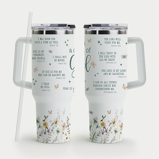 Christian Tumbler - Gifts for Christian Women - Bible Emergency Tumber - Motivational Coffee Tumbler - Gift Ideas for Christian Women, Friend, Coworkers - I Am A Child of God 40oz Tumbler with Handle - Bloomnest