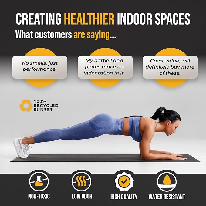 Rubber King Multi-Purpose Exercise Mat - 100% Recycled Thick Rubber Mat for Home Gym Flooring, Non-Slip, Low-Odor Durable Workout Mat for Indoor/Outdoor, Shoe-Friendly