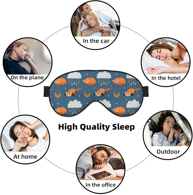 Sleep Eye Mask Red Panda Moon Cloud Star Sleep Mask for Women Men Comfortable Eye Mask with Adjustable Strap Soft Eye Cover Blindfold for Travel Yoga Nap Shift Work - Bloomnest