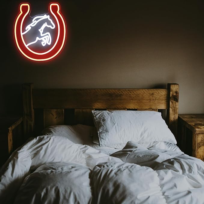 Horse Neon Sign for Wall Kentucky Derby Preakness Stakes Decoration Horseshoe Neon Light Cool Animal LED Sign for Bedroom Bar Man Cave Horse Racing Party Decor Western Cowboy Men Gifts - Bloomnest