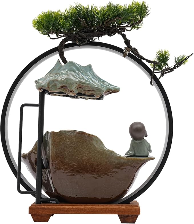 Tabletop Water Fountain Small Waterfall Fountains Indoor with Rocks and Ring Lights Desktop Fountains for Meditation Relaxation for Bedroom Living Room Office