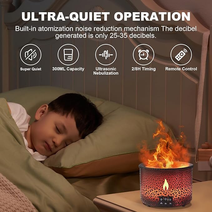 Volcano Humidifier Quiet Flame Diffuser: 300ml Spray Humidifier with 2 Modes Fire Mist Waterless Auto Shut Off Aromatherapy Diffuser with Remote Control for Bedroom Home, Office(Red & Blue) MINGPINHUIUSFeatured
