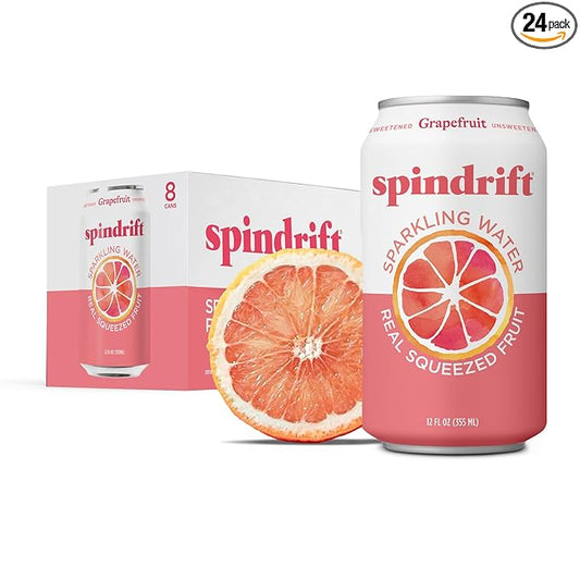 Spindrift Sparkling Water, Grapefruit Flavored, Made with Real Squeezed Fruit, (Only 15 Calories per Can), 12 Fl Oz (Pack of 24) - Bloomnest