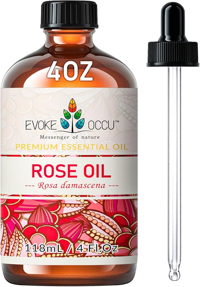 EVOKE OCCU Rose Essential Oil for Skin Care, Relaxation, Home Cleaning, Add to Diffuser and Spary, DIY Candle and Soap - 4 Fl Oz - Bloomnest