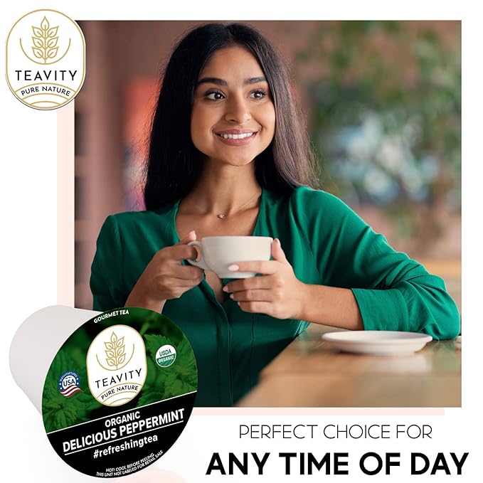 Organic Peppermint Tea Pods for Keurig - Decaf Tea - by Teavity (24 Tea Pods) - Bloomnest