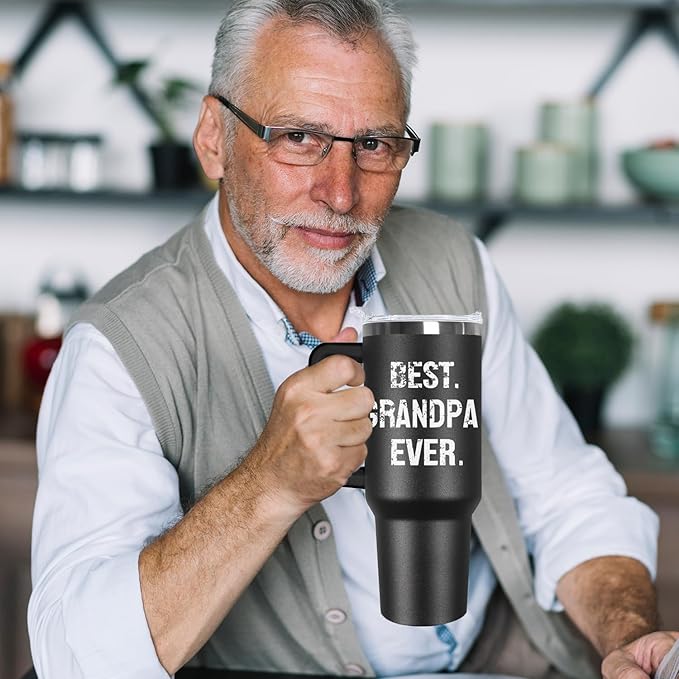 Ceovfoi 40 oz Grandpa Tumbler with Handle Lid and Straw,Black Grandpa Stainless Steel Cups Mug water Botter,Fathers Day Gift For Grandpa From Grandson,Granddaughter - Bloomnest