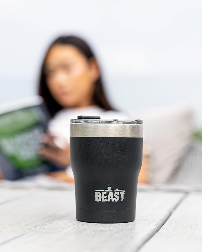 Beast 10 oz Tumbler Stainless Steel Vacuum Insulated Coffee Ice Cup Double Wall Travel Flask (Matte Black) - Bloomnest