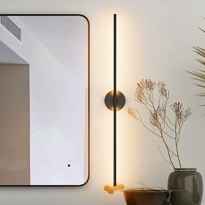 40In Hardwired Modern Wall Sconce for Bathroom Black Vanity Light Fixture 3000K Bathroom Sconce 360° Rotate Warm Light for Bedroom Living Room - Bloomnest