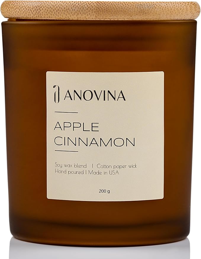 Anovina Apple Cinnamon Candle – Soy Wax Blend with Apple & Cinnamon Scent – Non-Toxic Fall Candle Jar for Home Décor, Autumn Gifts, Cozy Holiday & Seasonal Home Fragrance - Bloomnest
