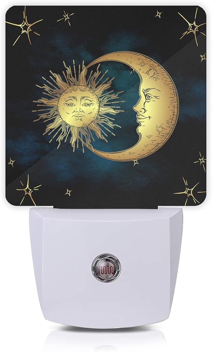 Celestial Moon Golden Sun Night Light,Boho Chic Stars Night Lights Plug into Wall with Dusk to Dawn Light Sensors 0.5W Dim Night-Lights for Bedroom - Bloomnest