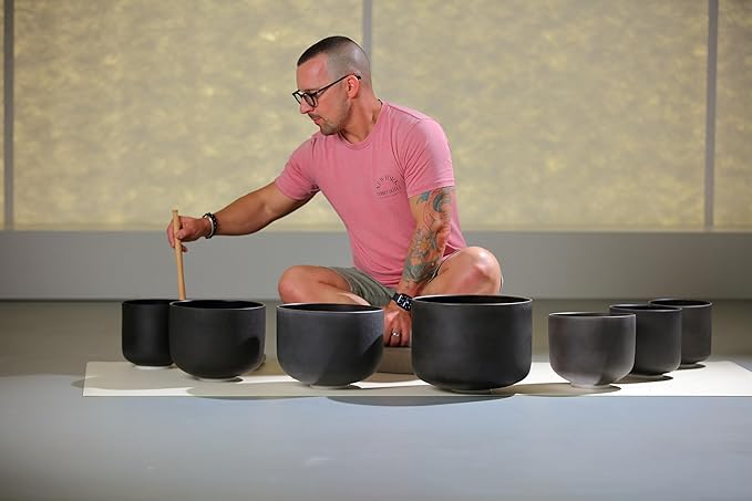 TOPFUND 432 Hz Chakra Set of 7 Black Crystal Singing Bowls 6-10 inch with Heavy Duty Carrying Cases and Singing Bowl Mallets - Bloomnest