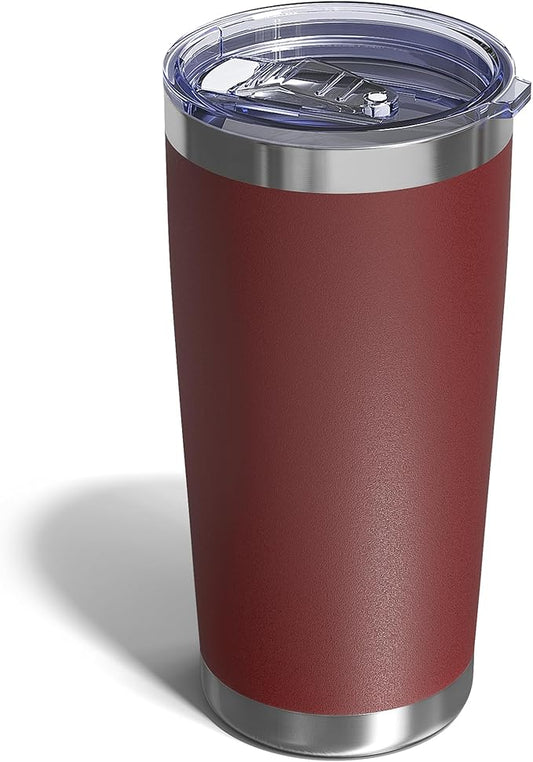 Travel Coffee Tumbler 20oz, 1 Pack Leakproof Travel Coffee Mug with Lid and Straw, Stainless Steel Double Wall Vacuum Insulated Tumbler for Hot/Iced Drinks (Textured Matte, Red) - Bloomnest