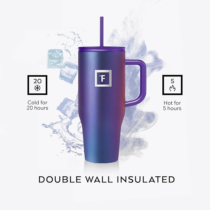 IRON °FLASK Co-Pilot Insulated Mug w/Straw & Flip Cap Lids - Cup Holder Bottle for Hot, Cold Drink - Leak-Proof - Water, Coffee Portable Travel Mug - Dark Pine, 32 Oz - Bloomnest