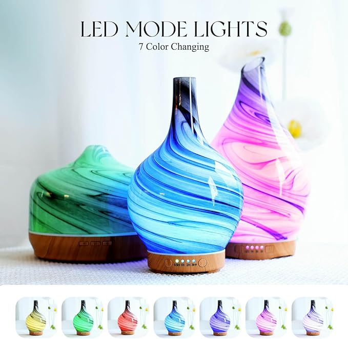 Porseme 150ml Essential Oil Diffuser Glass Color Changing Aroma Air Diffusers Aromatherapy Ultrasonic Cool Mist Humidifier 6 Running Hours Waterless Auto-Off for Sleeping, Yoga, Office, Spa (Ink) Porseme