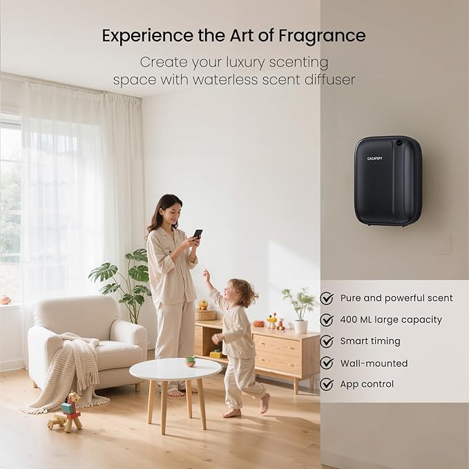 Waterless Essential Oil Diffuser,(2 * 50ml Fragrances Included) 3000 Sq.Ft Coverage 400ml Capacity Hotel Scent Diffuser,Cold Air Tech, App & Button Control,Scent Diffusers for Home Large Room (Black) - Bloomnest