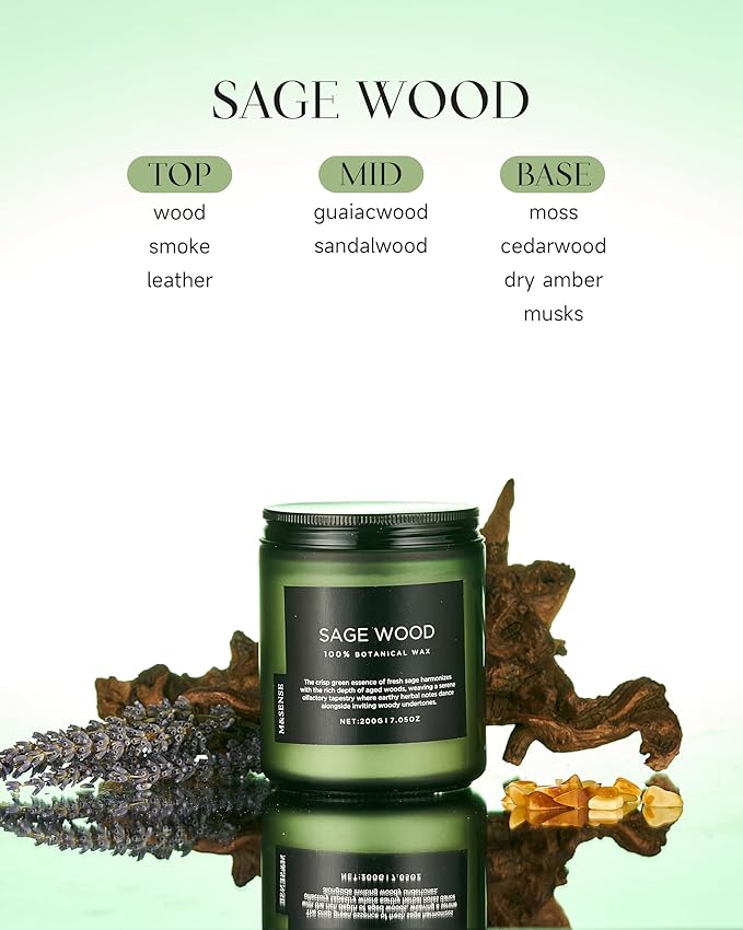 M&SENSE Sage Wood Scented Candle, 7.05oz 50 Hours Long Lasting Clean Non Toxic All Natural Soy Wax Candle for Relaxing & Stress Relief, 2 Wick Home Fragrance Gifts for Home Decor - Bloomnest