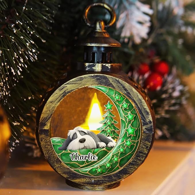 Wrappiness Personalized Dog Memorial Lantern - Dog Sleeping Custom Breed Christmas Hanging Light for Tree Indoor Remembrance Keepsake for Loss of Pet, Sympathy Gift for Pets Passing Away - Bloomnest