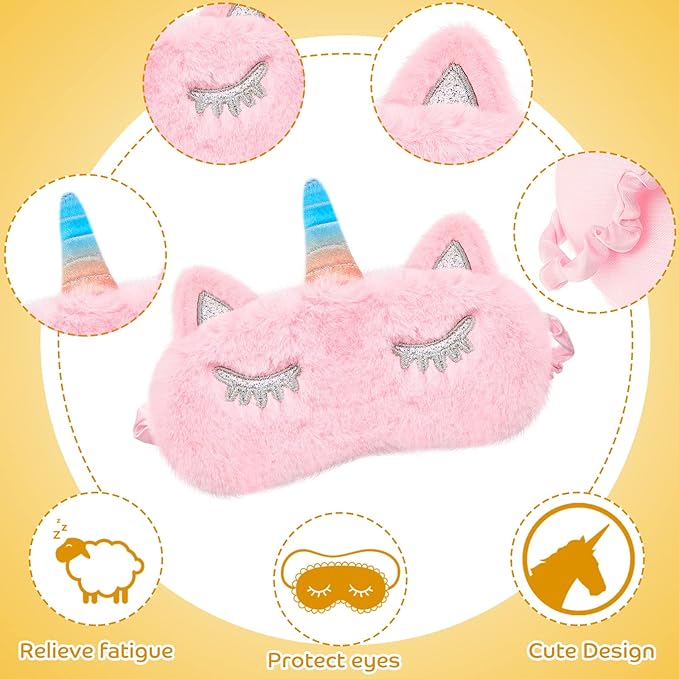 3 Pieces Sleep Mask for Kids, Girls Plush Sleeping Eye Cover Soft Eye Blindfold Cover Animal Shade for Kids(Pink,Bunny, Cat and Unicorn Style) - Bloomnest