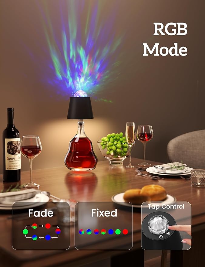 Joyzy Table Lamp with Projector Lighting, Wireless Wine Bottle Lamps Rechargeable Wine Bottle Lights Water Wave Ripple Projection Liquor Bottle Room Decoration Light Ambient for Bar Restaurants - Bloomnest