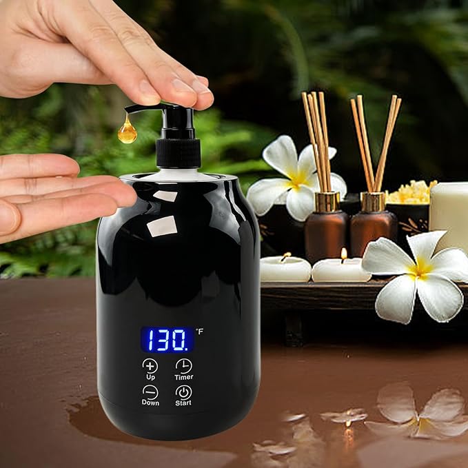 Flylin Massage Oil Warmer, Temperature Control Lotion Bottle Warmer Heater with Two Oil Bottle, Smart Touch Key Digital Massage Oil Heater for SPA/Salon/Barber Shops/Home - Bloomnest