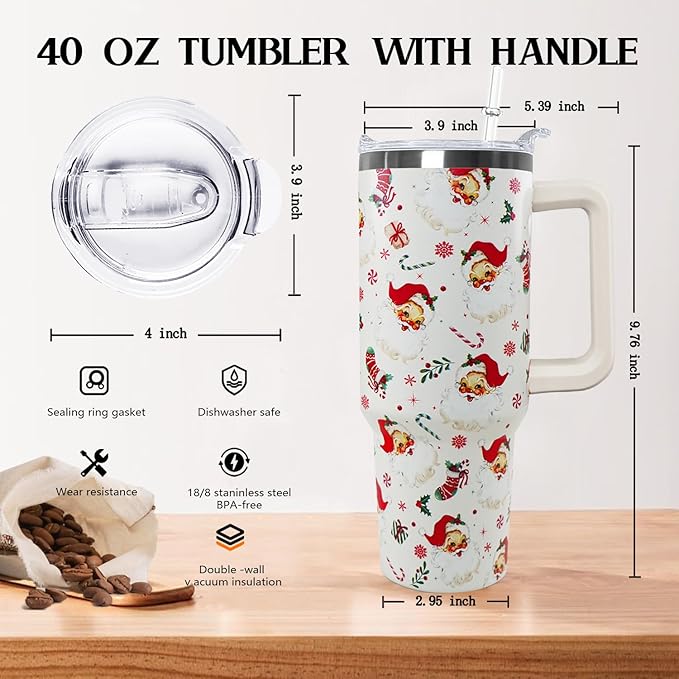 Ceovfoi 40 Oz Santa Tumbler With Handle, Santa Coffee Travel Mug Cup, Christmas Decor, Gifts for Women - Bloomnest