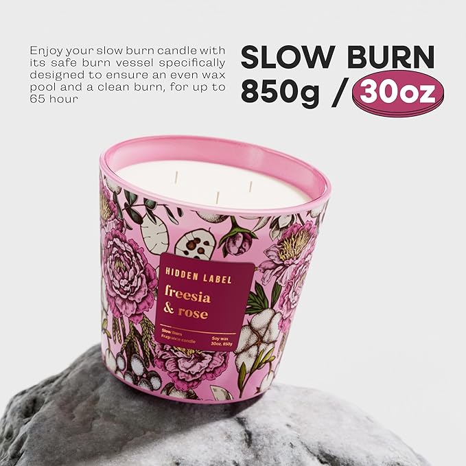 Giant Candle Freesia Rose Scented, 30oz Natural Non Toxic Soy Candles, 3 Wicks Aromatherapy Candles for Home Scented, Up to 100Hours Clean Burn,Long Lasting, Extra Large Jar Candles for Women - Bloomnest
