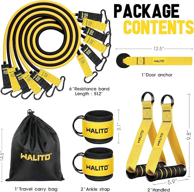 WALITO Resistance Bands Set - Exercise Bands with Handles, Door Anchor, Legs Ankle Straps, for Heavy Resistance Training, Physical Therapy, Muscle Training, Yoga, Home Workouts, Gym - Bloomnest