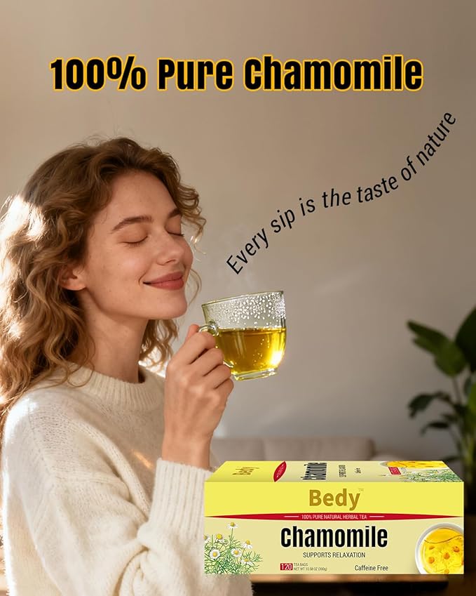 Bedy Chamomile Tea Relaxing & Calming, 120 Teabags Individually Wrapped Herbal Tea, Non-GMO, Caffeine Free - Bloomnest