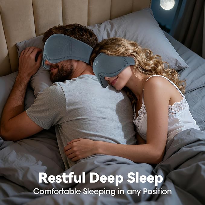 3D Bamboo Cotton Sleep Mask with Bluetooth 5.4 Headphone, Music Wireless Bluetooth Blackout Eye Mask for Side Sleepers, Earphones HD Speaker Microphone for Travel, Gifts for Women Men, Grey - Bloomnest