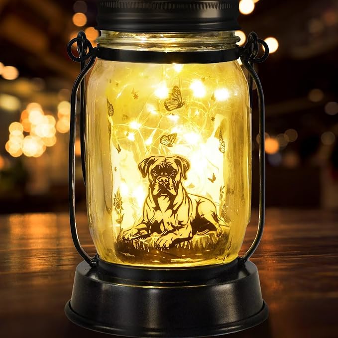 kyoryuger Boxer Dog Gifts for Women/Men Boxer Dog Lovers Solar Lantern Mom Birthday, Mothers Day, Solar Garden Decoration Outside for Yard, Patio,Backyard,Porch, Torches - Bloomnest