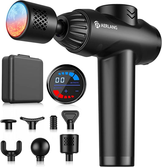 AERLANG Massage Gun with Heat and Cold,Deep Tissue Massage Gun, Back and Neck Massager for Pain Relief,Muscle Percussion Massager,Handheld Messager with 7Heads&Silent Birthday Gifts for him - Bloomnest