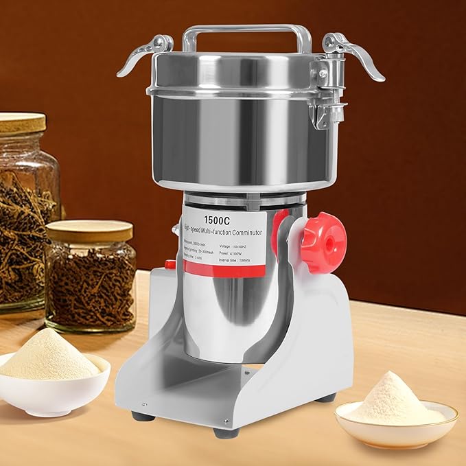 Electric Grain Mill Grinder, 1500g/3.31lbs High-speed 30000r/min Food Grinder, 110V 4100W Countertop Grain Mill for Dry Spice Herbs Grains Coffee Rice Pepper (1500g) - Bloomnest