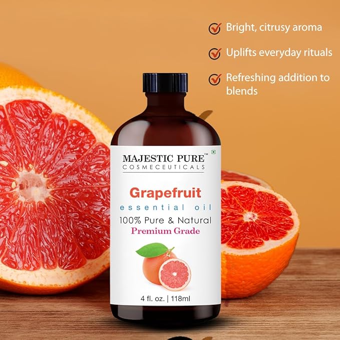 Majestic Pure Grapefruit Essential Oil with Glass Dropper - Huge 4 Fl Oz - 100% Pure and Natural Grapefruit Oil - Premium Grade Essential Oils for Diffuser, Aromatherapy, Soap and Candle Making - Bloomnest