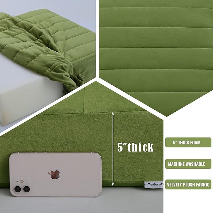 MeMoreCool Square Floor Pillow Seating for Adults Kids, Large Meditation Cushion Floor Pillow with Thick Foam & Soft Tufted Cover, Washable Big Pillow Seat Floor Cushion for Sitting Yoga 24" Green - Bloomnest
