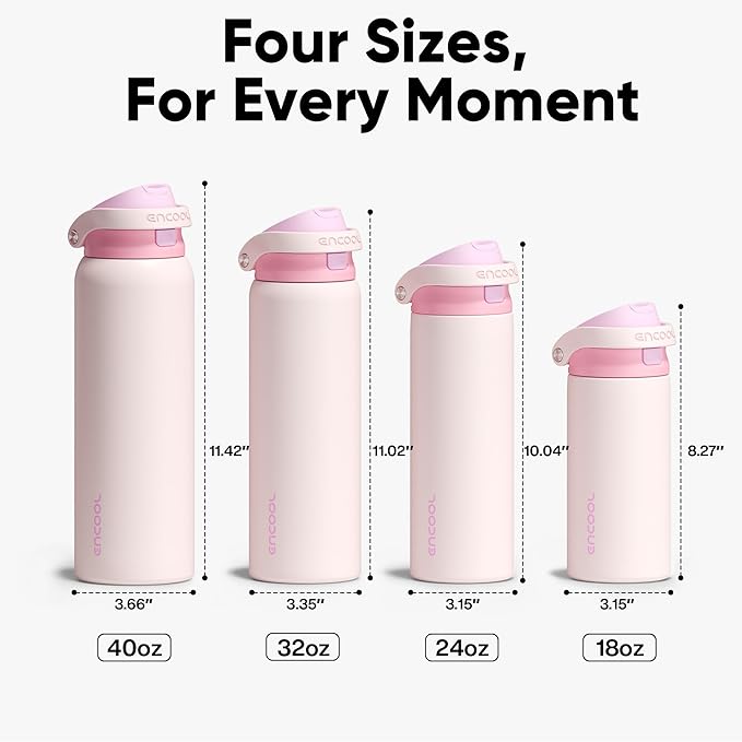 ENCOOL Leakproof Insulated Water Bottle with Straw Dual-Sip Water Bottle Bag-Safe Design for Work, Commute & Gym – Keeps Drinks Cold All Day, 24 oz, Macaron Pink ENCOOL