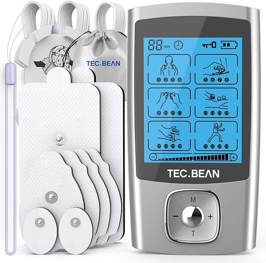 24 Modes Tens Unit Muscle Stimulator, Rechargeable Tens Machine with 8 Electrode Pads (American Gel), Electric Pulse Massager for Pain Relief Therapy