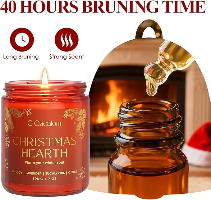 Christmas Soy Candles for Christmas Home Decor Non-Toxic Aromatherapy Scented Candles for Holiday Christmas Gifts, Cozy Cute Jar Candle, Winter Candle for Women Men, Christmas Hearth Lavender Candle - Bloomnest