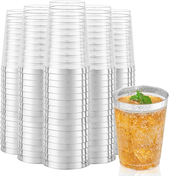 I00000 200 Pack 12 oz Silver Plastic Cups, Silver Rimmed Disposable Cups, Plastic Party Wine Glasses Cocktail Glasses Heavy Duty Cups with Silver Rim, 12 Ounce Tumblers For Party - Bloomnest