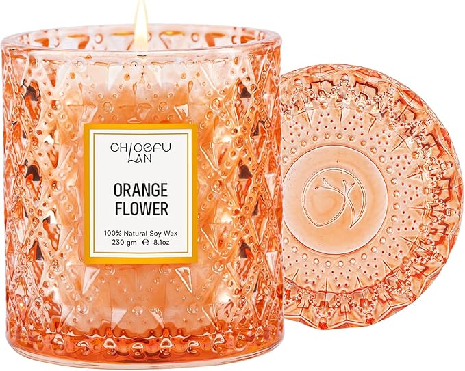 Chloefu LAN Orange Blossom Candle, Natural Soy Scented Candles for Stress Relief, Holiday Candle Gifts, 55 Hours Smokeless Long Lasting Burning, Great Gift for Women & Men - Bloomnest