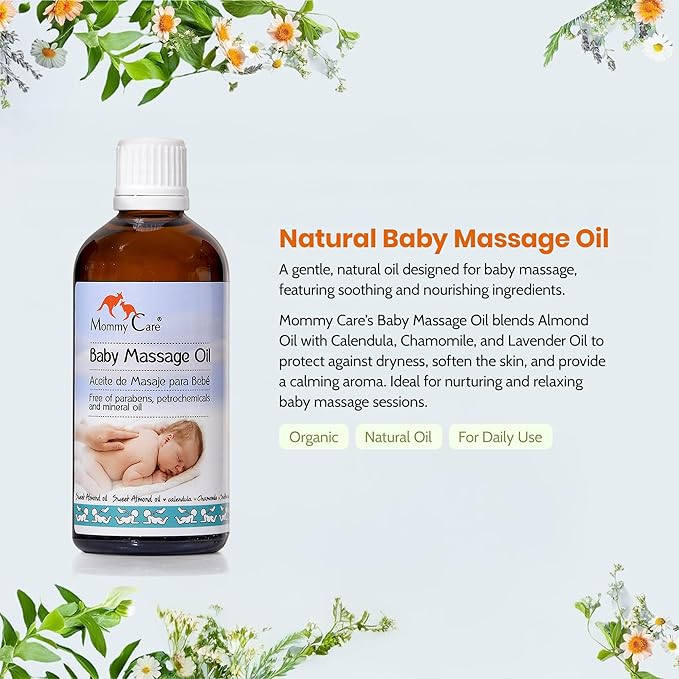 Mommy Care Baby Massage Oil – Vegan Plant-Based Natural Formula with Almond Oil, Calendula & Chamomile, Nourishes & Hydrates, 100ml / 3.38 fl oz - Bloomnest