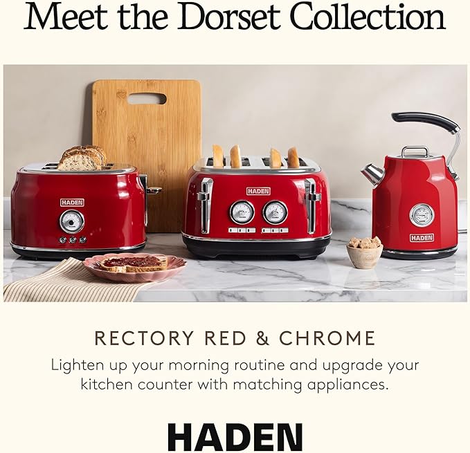 Haden Dorset 1.7 Liter Stainless Steel Electric Kettle, Hot Water Kettle with 360-Degree Base and Auto Shutoff, Rectory Red - Bloomnest