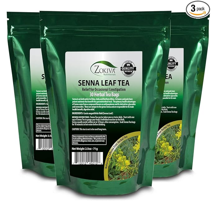 Zokiva Nutritionals Senna Tea - 3-Pack (90 x 2g Tea Bags) | 100% Natural Herbal Laxative, Cleanser, and Digestive Support for Constipation Relief | Caffeine-Free - Bloomnest