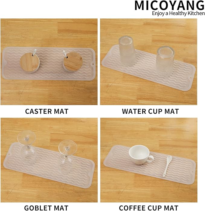 Silicone Dish Drying Mat for Multiple Usage,Easy clean,Eco-friendly,Heat-resistant Silicone Mat for Kitchen Counter,Sink,Bar,Bottle,or Cup Translucent M 17 inches x 6 inches - Bloomnest