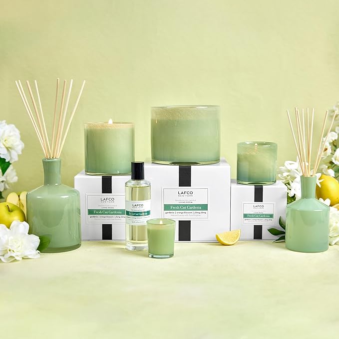 LAFCO New York 3-Wick Candle, Fresh Cut Gardenia - 30 oz - 120-Hour Burn Time - Reusable, Hand Blown Glass Vessel - Made in The USA - Bloomnest