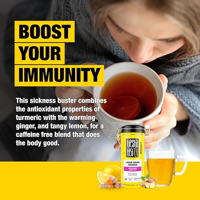 Tiesta Tea - Lemon Ginger Turmeric, Loose Leaf, Lemon Ginger Herbal Tea, Premium Blend, Non Caffeinated Herbal, Make Hot or Iced & Brews Up to 50 Cups, 5 Ounce Refillable Tin - Bloomnest